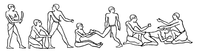 Иллюстрации из папируса, где описываются техники массажа.